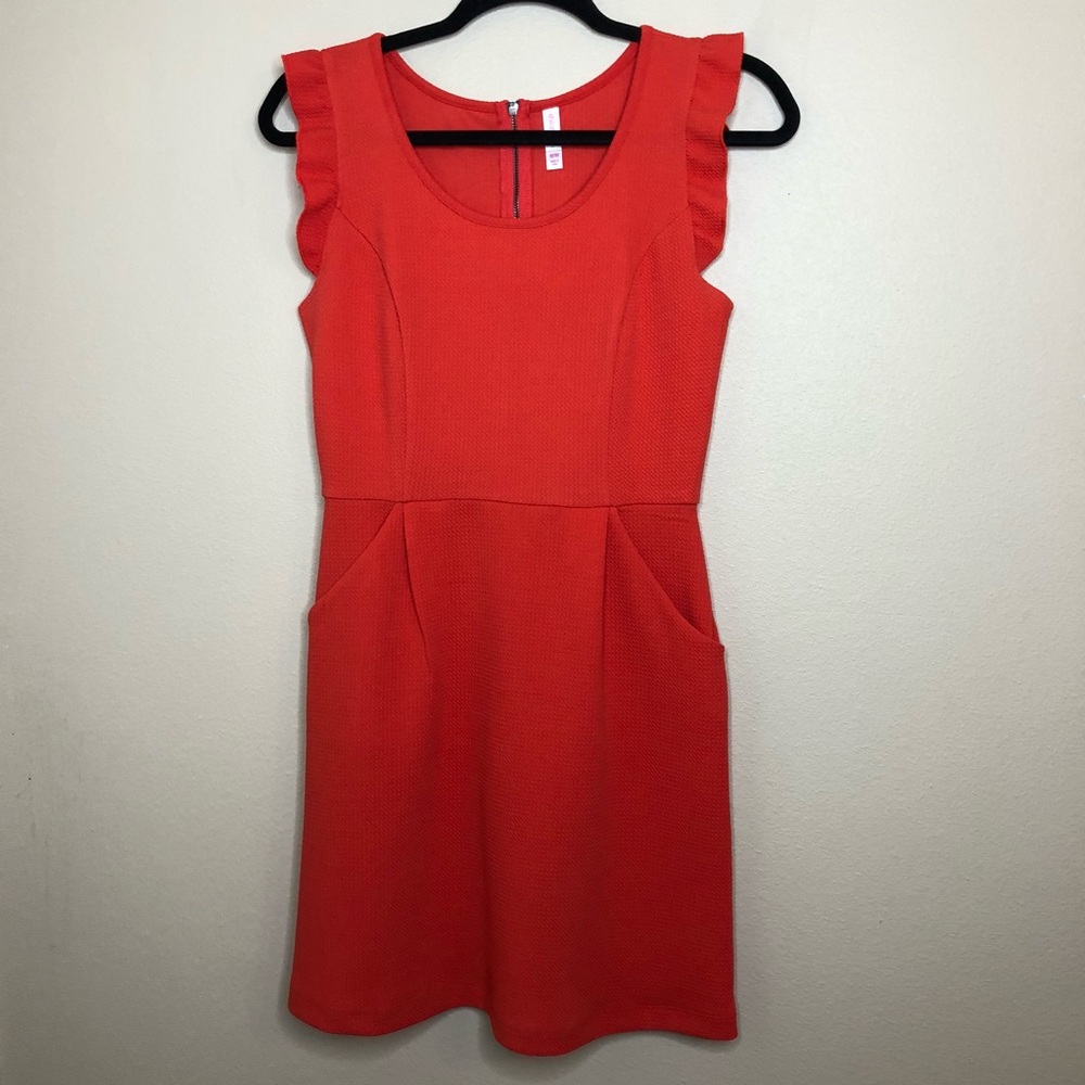 Orange ruffle sheath dress
